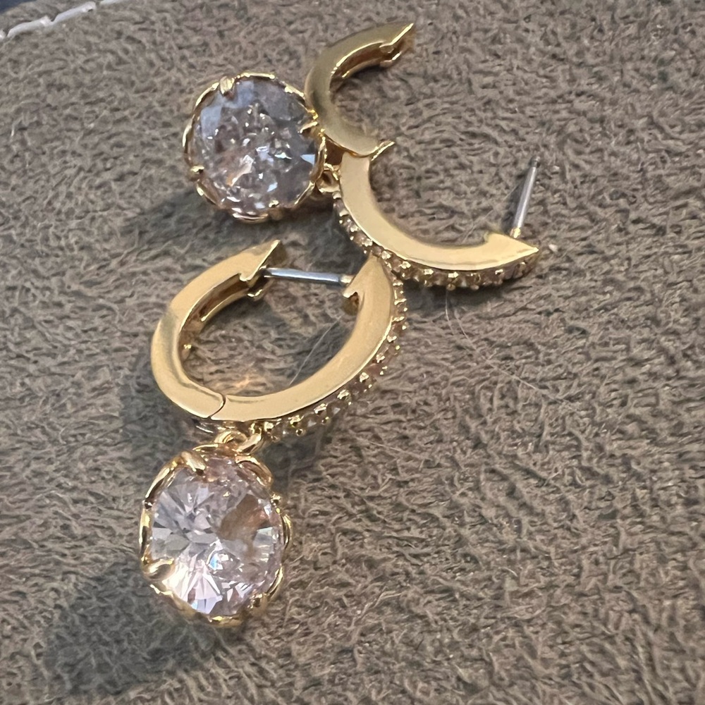 Kate Spade That Sparkle Pave Gold Huggie Hoop Earrings with Crystal Accents